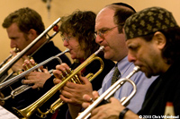 horn section with Jacob Garchick, Pam Fleming, Jordan Hirsch and Frank London